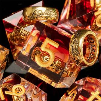7 pièces Set de dés géométriques facettés inspiré des anneaux, convient pour les jeux de rôle - Set de dés de jeu de rôle rouges