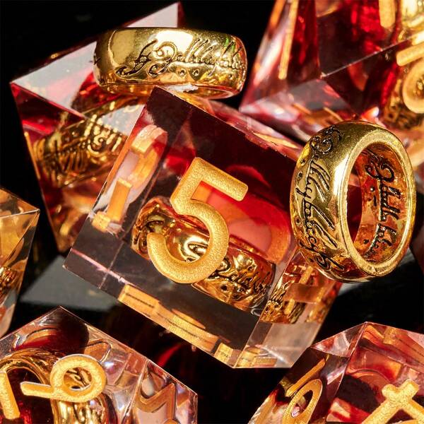 7pcs Inspired By Rings Geometric Faceted Dice Set, Suitable For Role-Playing Games - Red RPG Dice Set