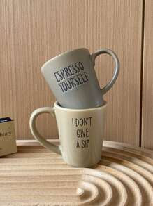 1pc 68ml Retro Mini Italian Espresso Cup, Ceramic Letter Decor Small Tea Cup, Suitable For Coffee Shop, Home Coffee Maker, Afternoon Tea, Gift - Multicolor - View 8