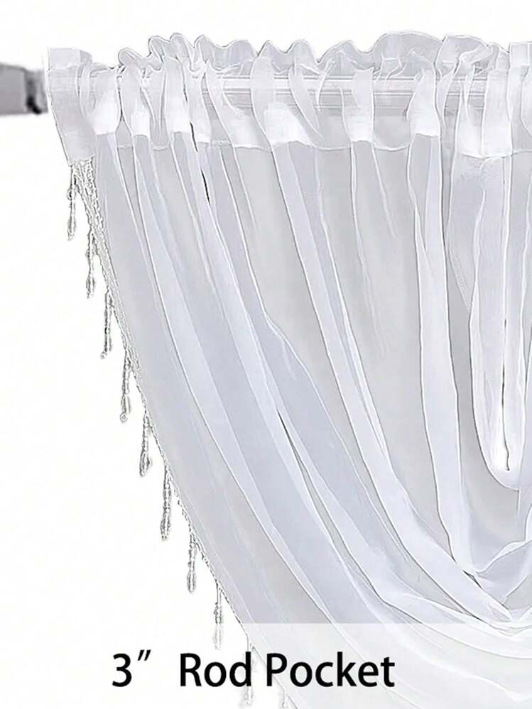 1pc European Style White Sheer Wave Curtain For Living Room Or Bedroom - White - View 4