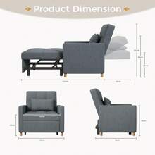 YODOLLA Single Sofa Bed Chair,3-In-1 Fabric Sleeper Chair Bed, Single Sofa Bed For Small Room,Convertible Sofa Chair Pull Out Adjustable Single Armchair Bed With Side Pocket