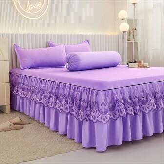 3 件套床裙套装（1 件床裙 + 2 个枕套，不含枕芯），纯色防滑床上用品，适用于卧室和客房，可机洗