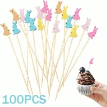 100/50Pcs Easter Toothpicks For Appetizers, 4.7 Inch Natural Bamboo Picks For Cake Dessert Food Fruit Easter Party Decorations - Animal Series - View 9