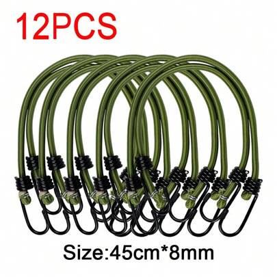12 Pack 18" (45CM) Heavy Duty Bungee Cords With Hooks Multi-Purpose Elastic Bungee Straps For Luggage Straps, Camping - Weatherproof & UV Resistant