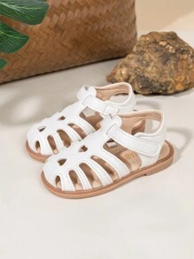 女孩镂空设计平底凉鞋，时尚公主沙滩凉鞋 - 白色 - 查看 2