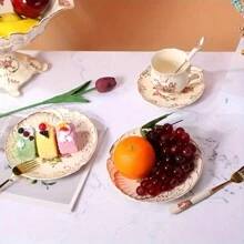 Elfenbensrosa ros kaffemugg vintageblomma keramisk teservis, perfekt för köket, tebjudningspresenter, presentidéer för samling tillbaka till skolan