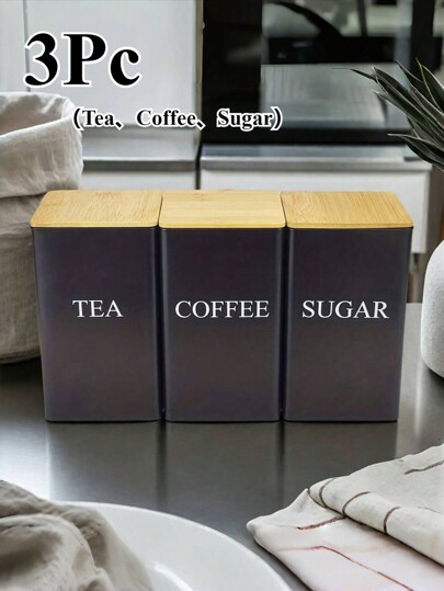 1-3pcs Kitchen Storage Canister Set, Kitchen Storage Jars, Waterproof Kitchen Storage Boxes With Lids, Square Tea Leaf Canisters With Engraved Labels, Tall Large And Short Small Food Storage Canisters, Suitable For Coffee, Tea, Sugar, Restaurant Storage, Mother's Day Gift, Wedding Decor, Father's Day Gift