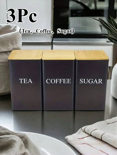 1-3pcs Kitchen Storage Canister Set, Kitchen Storage Jars, Waterproof Kitchen Storage Boxes With Lids, Square Tea Leaf Canisters With Engraved Labels, Tall Large And Short Small Food Storage Canisters, Suitable For Coffee, Tea, Sugar, Restaurant Storage, Mother's Day Gift, Wedding Decor, Father's Day Gift