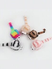 5pcs Interactive Cat Toys Set - Colorful Plush Mice With Fluffy Tails, Polyester Blend, Suitable For All Cat Breeds Daily Play - Random Colors And Tail Lengths, Indoor Cat Toys