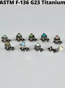 1 chiếc khuyên xỏ da bằng titan 14G gồm đầu và đế, ren trong, hình giọt nước/vuông/tam giác, đính đá opal lấp lánh, dùng cho thợ lặn. - Màu titan nguyên bản - Xem 8