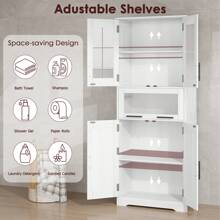 Gabinete de baño alto, gabinete de cocina con puertas de vidrio y estante ajustable, gabinete de piso independiente para sala de estar, lavadero, hogar, oficina
