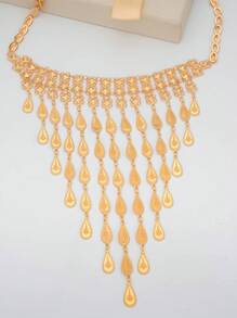 1pc Elegant Gold Plated Copper Starry Sky Waterdrop Tassel Scarf Necklace, Multi-Layer Necklace With Exquisite Chain Suitable For Holidays, Weddings, Back To School Season, Parties, Gifts For Lover, Best Friend - Gold - View 14