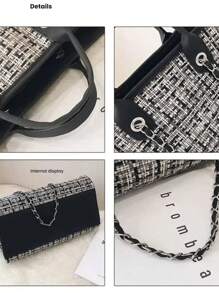 Bolso de mujer personalizable con bordado de nombre, estilo coreano popular - Bolso de cubo con cadena a contraste de cuadros sencillo, bolso de hombro y bolso cruzado para señoras