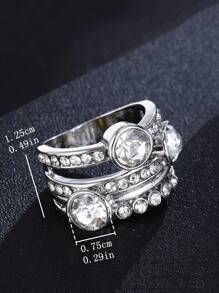 1 件时尚闪亮潮流简约银色镶嵌圆形水钻环圈戒指女士派对婚礼配饰礼物珠宝 - 戒指 - 查看 6