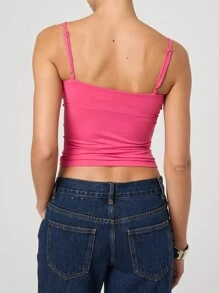 Women Y2k Spaghetti Strap Camisole Crop Tank Top Cami Tops Floral Print Sleeveless V Neck Solid Color Slim Fit Backless Vest Going Out Tops Clubwear Streetwear Summer Outfit Aesthetic Clothes - 玫紅色 - 查看 4