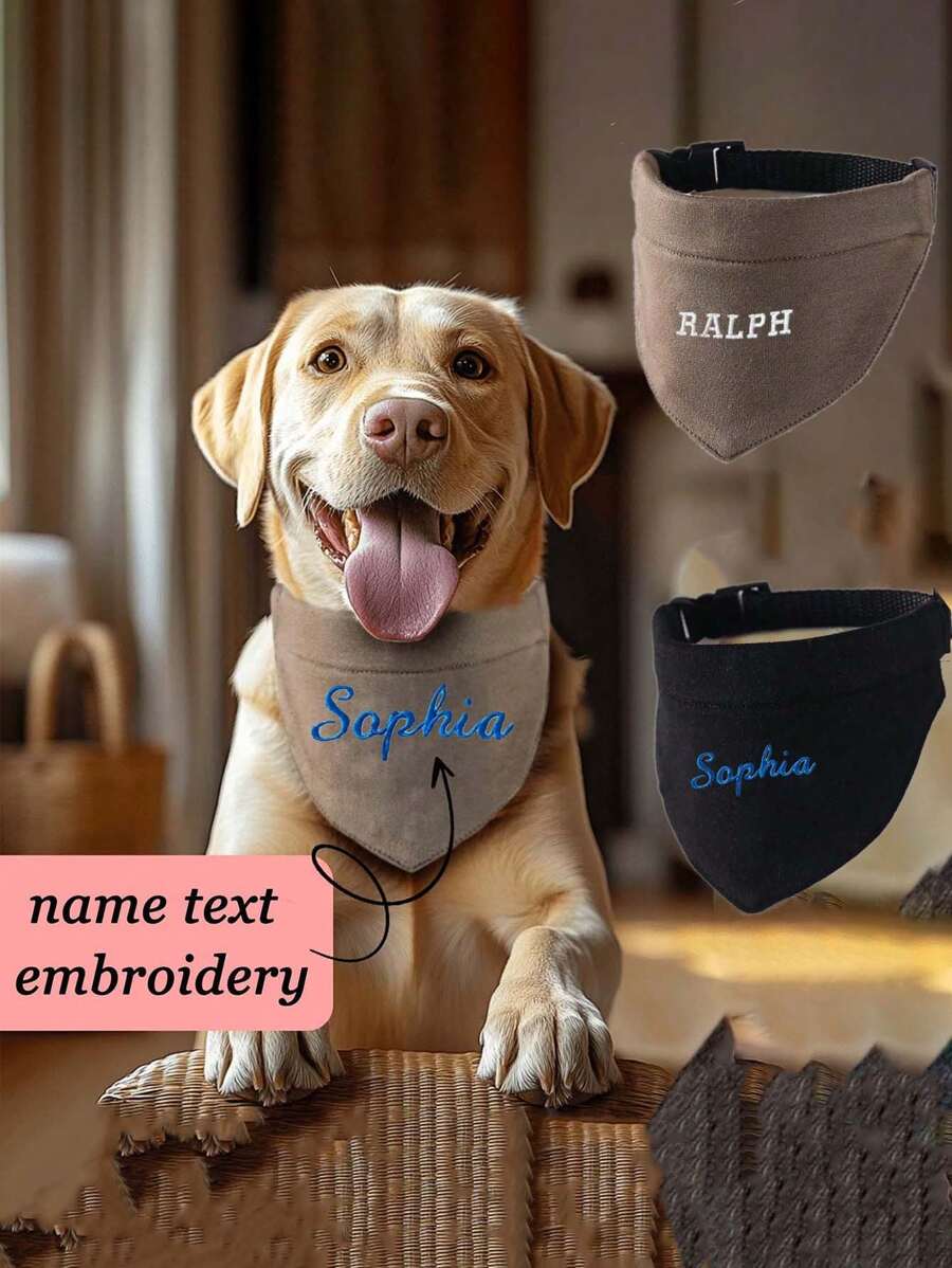 定制宠物围巾，刺绣宠物围兜，可调节宠物头巾，印有名字，适合小型、中型和部分大型犬，新生小狗礼物，猫围巾，送给狗妈妈的礼物 - 彩色 - 查看 1