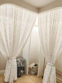 1pc French White 3D Rose Sheer Curtain Grommet Top - White - View 5