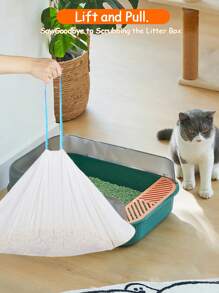 20pcs/Roll,White PE One-Time Drawstring Cat Litter Bags,Self - Cleaning Cat Litter Box Garbage Bags, Extra - Large Cat Litter Box Replacement Liners, Drawstring Garbage Bags Suitable For Robots Thick Plastic Bags For Cleaning, Compatible With Self- Cleaning Cat Litter Box Liners And Free Pet Shovel, Anti- Tear And Leak, For Reusable And Disposable Trays((64cm X 40cm)