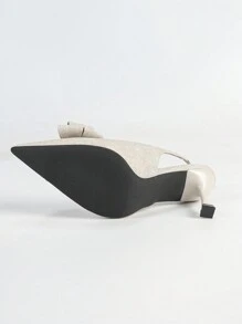 Women's Pointed Toe High Heels With Bow Decor, Ankle Strap & Peep Toe Design, Fashionable PU High Heels, New Style For Spring & Summer