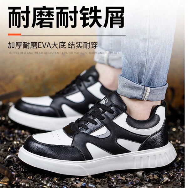 [Hot Selling] Unisex zwart-witte, veelzijdige veiligheidsschoenen met kunststof neus, vier seizoenen, EVA zachte zool, antislip, lichtgewicht, ademende buitensportschoenen