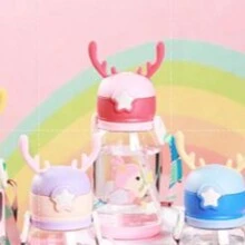 Cute Cartoon Kids Straw Cup Portable Baby Water Bottle Sealed Plastic Leakproof Small - 粉色 - 查看 4