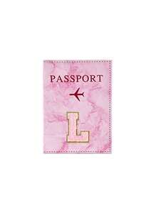 1 pieza Funda protectora de pasaporte bordada con toalla rosa con las primeras letras de la A a la Z impresas, cartera de pasaporte para mujer y hombre, estilo vintage de negocios, funda de pasaporte y tarjetero multifunción de PU para viaje en avión y accesorios de viaje - Rosa - Ver 18