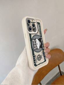 1pc Cute Husky & Dollar Bill Pattern Shockproof Sand Grip Phone Case Compatible With Apple///Redmi/Infinix/Vivo, Thick - Beige - View 4