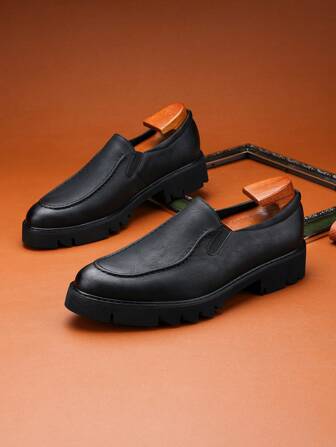 Neue Herren Britischer Stil Loafers, einfarbige, schlichte Leder Schuhe mit dicker Sohle und niedrigem Schaft, Business Anzug Schuhe für Partys, Hochzeiten, Abschlussfeier, Pendeln, vielseitig einsetzbar