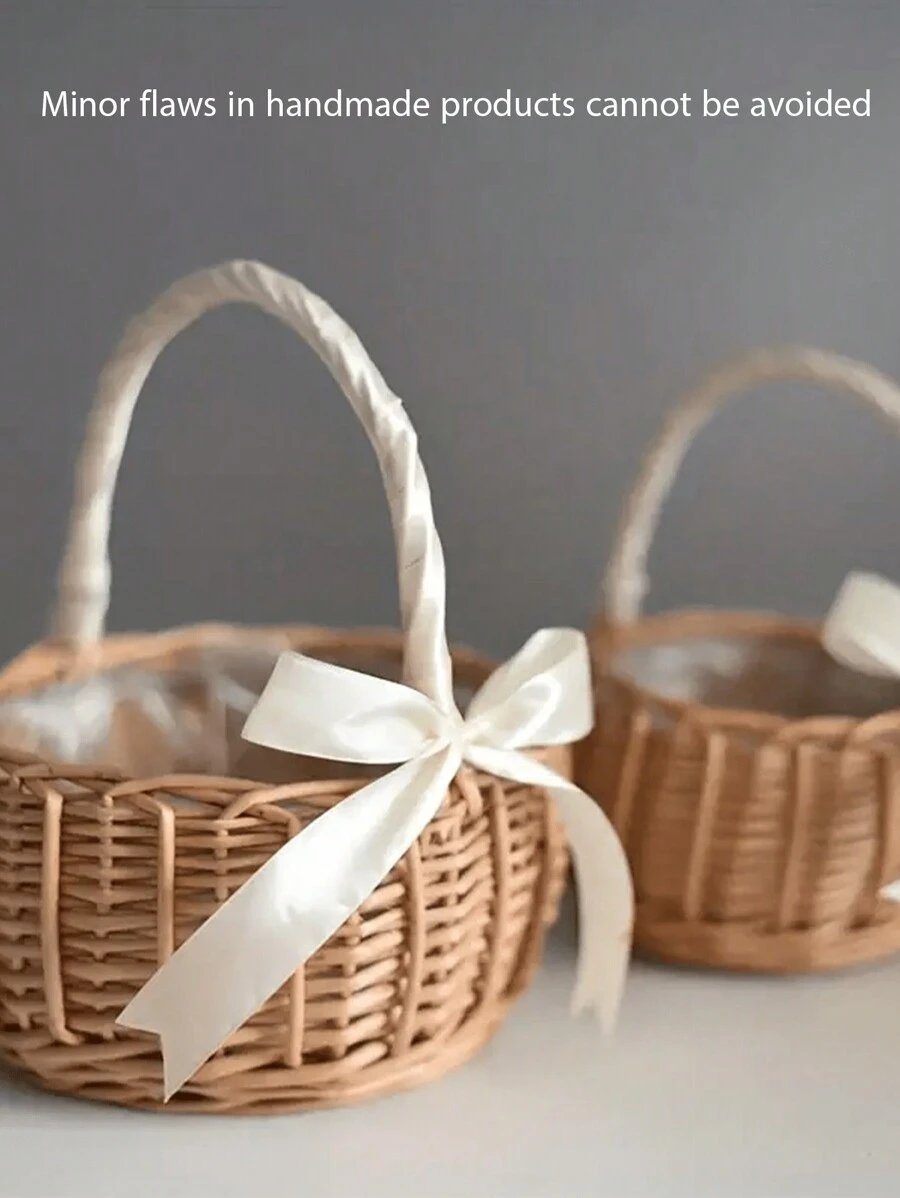 Elegant Flower Girl Basket - Handmade Braided Design With Natural Simulation Flowers - Perfect For Weddings & Special Occasions! - White - View 1