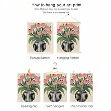 1pc Art Deco Bloemen Olieverfschilderij Op Canvas Gestreepte Vaas Ontwerp Van Tulpen, Houten Omlijste Muurkunst Decoratie Voor Thuis Kantoor Woonkamer Slaapkamer Herfst En Winter Thema, Interieur Portret Kunstdruk -Botanisch-Modern,Poster