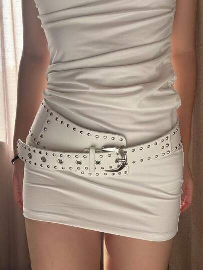 1個 アメリカンY2Kバディースタイル リベット入り波型プレートベルト、新しい湾曲ウエストバンド 多用途非対称ウエストベルト 夏、学校、秋、ハロウィン