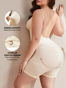 Suprenx 1pc Women's Backless Breathable Shapewear Bodysuit With Tummy Control And Adjustable Straps, Suitable For Layering - Apricot - View 3