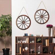 2PCS Wooden Wagon Wheel Wall Decor Western Cowboy Party Decorations Vintage Rustic Wagon Wheel Wood Cartwheel Decor For Bar Garage Indoor Outdoor