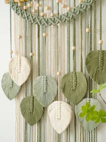 Makramee Wandbehang Boho Herbst Dekoration Blätter Wandkunst Schlafzimmer Wandkunst Skandinavisches Zuhause Kinderzimmer Wandteppich - Dunkelgrün - Übersicht 5