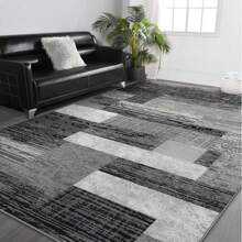 Modern Geometric Patchwork Area Rug, 5x8 Grey Large Rugs For Living Room, Rockwood Collection Indoor Rugs For Bedroom, Throw Carpet Floor Decor For Entryway Dining Room Office Nursery - Xám - Xem 7