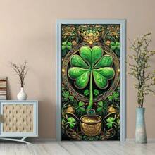 Decoración de bandera de puerta 2D, 1 pieza Cortina de puerta de poliéster del Día de San Patricio - Decoración colgante multiusos con diseño de corona, no necesita electricidad, 35.4x70.8 pulgadas, para puerta principal, fiestas, decoración de pared