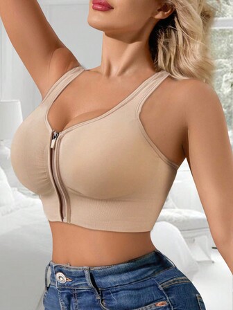 女士内衣运动胸罩紧身衣短款上衣瑜伽背心前拉链健身背心吊带防震健身房健身运动跑步瑜伽健身内衣聚拢胸罩女士运动胸罩﻿