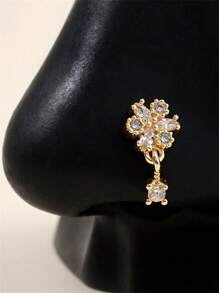 1/2件 L形铜锆石花朵吊坠鼻环，金银双色鼻钉耳环，可搭配鼻圈饰品，送朋友、情人节、母亲节及其他场合的礼物 - 小花 - 查看 13