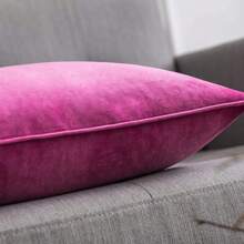 1pc Velvet Piped Square Cushion Cover, Solid Color For Sofa, Bedroom, Car, Size 18 X 18 Inch/45 X 45cm - Hot Pink - View 3