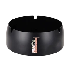 便携式不锈钢烟灰缸防烫烟嘴桌面圆形烟灰缸玫瑰金首字母图案防风烟灰缸吸烟办公室家居装饰烟灰缸架