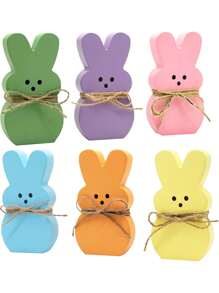 6pcs Easter Bunny Wooden Sign, Freestanding Rabbit Shape Tabletop Decoration For Spring Birthday, Home Office, Gift - Multicolor - View 2