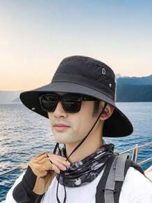 1 件防护渔夫帽 - 轻便、透气、宽边帽，适合旅行户外活动 - 黑色 - 查看 7