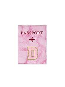 1 pieza Funda protectora de pasaporte bordada con toalla rosa con las primeras letras de la A a la Z impresas, cartera de pasaporte para mujer y hombre, estilo vintage de negocios, funda de pasaporte y tarjetero multifunción de PU para viaje en avión y accesorios de viaje - Rosa - Ver 25