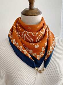 1pc Magnetic Belt With Metal Print Square Scarf