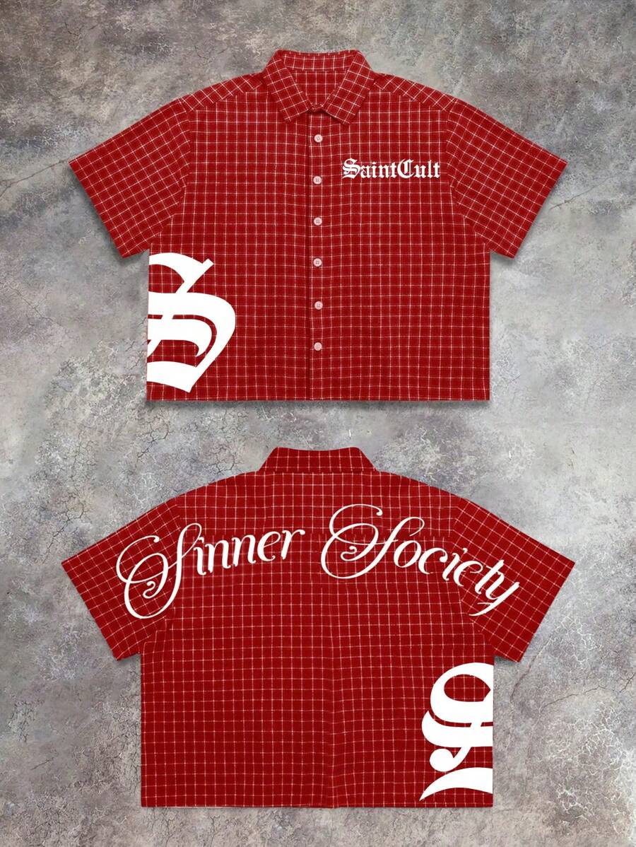 Męska koszula w kratę z krótkim rękawem, uniwersalna i modna, wiosna/lato