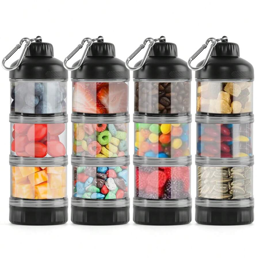 BYLWORKOUT 1 Gói Hộp Đựng Bột Protein Có Chân Đế Phễu, 3 Hộp Đựng Bột Protein Chống Rò Rỉ Có Thể Xếp Chồng Lên Nhau, Hộp Đựng Bột Móc Khóa Di Động Cho Tập Luyện, Thể Hình, Du Lịch