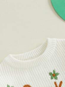 Suéter con bordado de trébol y letras para niñas y niños pequeños, jersey de manga larga para bebés, ropa de Irlanda, tops casuales de primavera - Blanco marfil - Ver 4