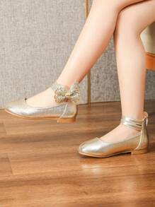 女童春款鞋，儿童平底公主鞋，幼儿女童鞋，迷你女童鞋 - 金色 - 查看 6