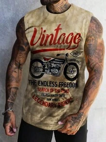 Top de tirantes con gráfico de moto y letras para hombre, adecuada para el verano