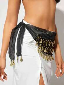 1pc Women's Sequins Fringe Dance Skirts, Belly Dance Fringe Hip Scarf Belts, Women's Glitter Sequins Tassel Skirts, Stage Performance Costume